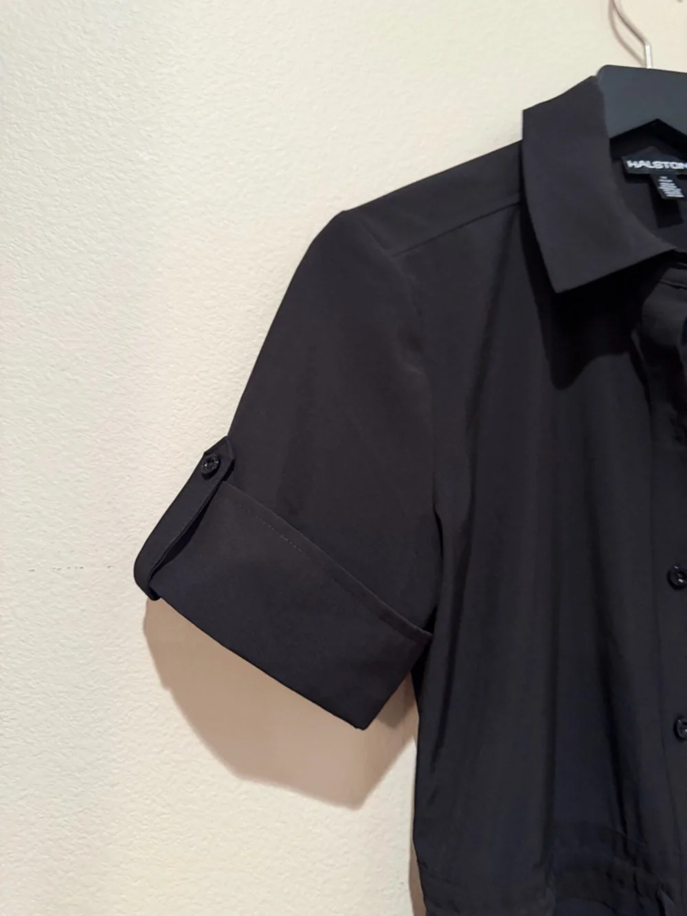 NWT Halston Heritage Black Button-Front Midi Shirt Dress - Picture 3 of 13